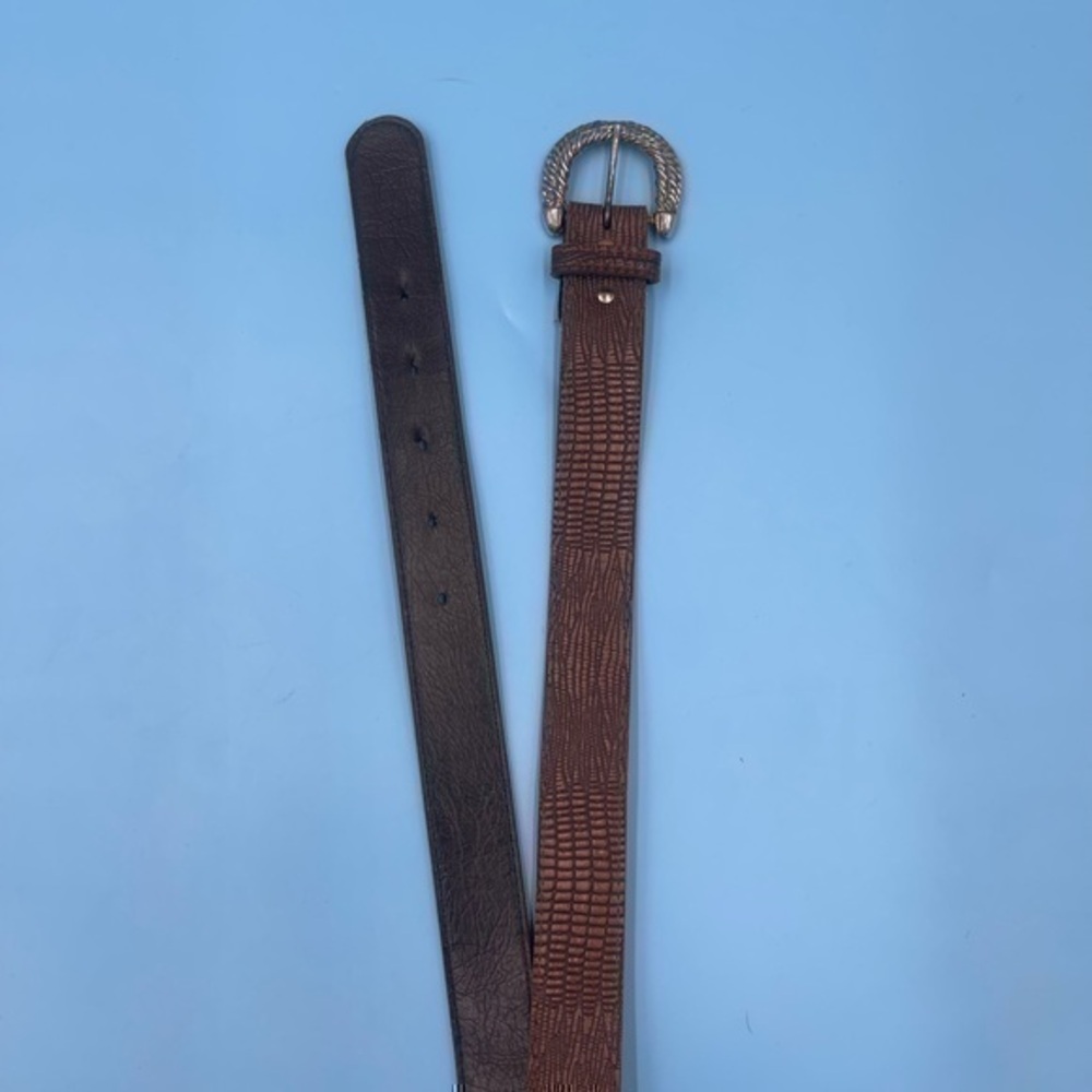 Vintage Genuine Leather Brown Engraved Buckle Belt